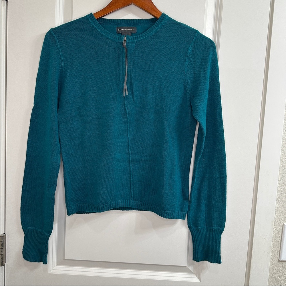 Banana Republic Teal Zip-Up Sweater Sz M